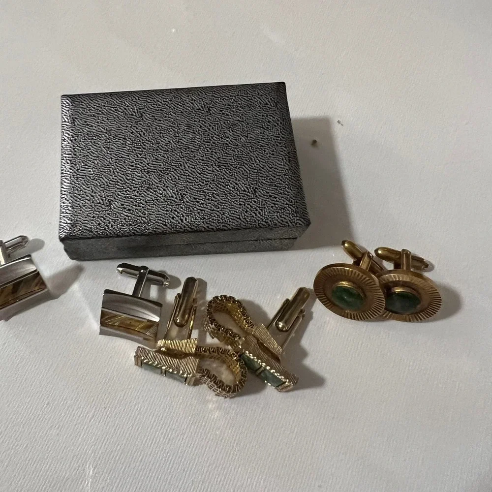 Vintage Mens Cufflinks Lot 4 Pair Swank Anson Silver Gold Green Stone Boxed
